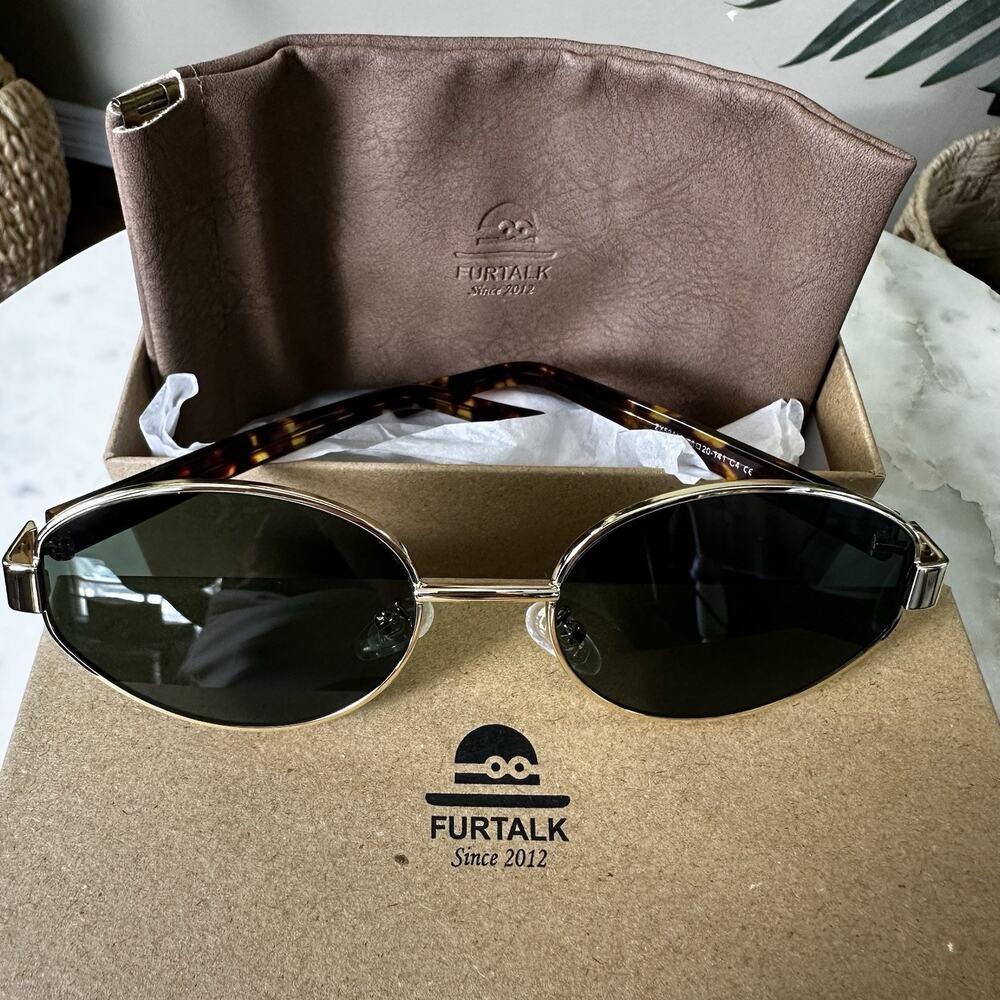 Furtalk Retro oval Green polarized sunglasses New in Package Tags